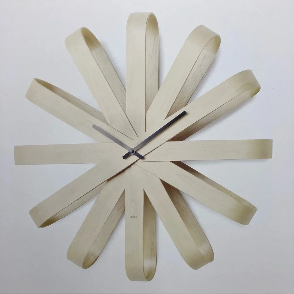Umbra Ribbonwood Modern Wall Clock Natural Wood Color Silent Quartz Movement NIB